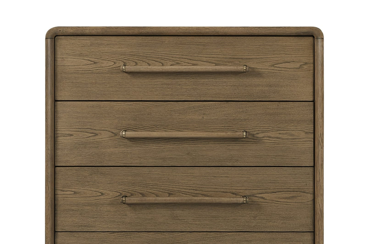 Light Brown Wood Chest with Five Drawers for Bedroom Storage