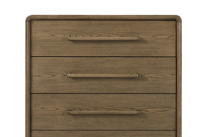 Light Brown Wood Chest with Five Drawers for Bedroom Storage