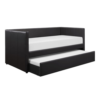 Black Faux Leather Sofa Bed with Trundle - Contemporary Design for Living Room