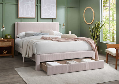 Contemporary Queen Bed Frame - Light Pink Corduroy Storage