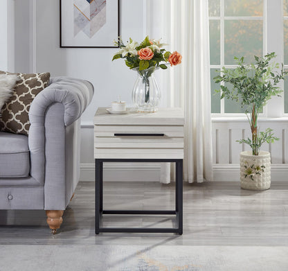 Celestial Contemporary Storage End Table - White Wood Metal