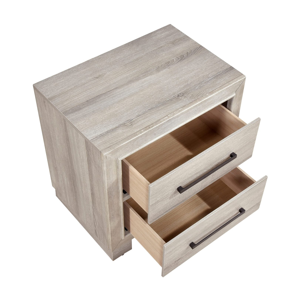 Modern Gray Finish Two-Drawer Nightstand - Wooden Bedroom Furniture