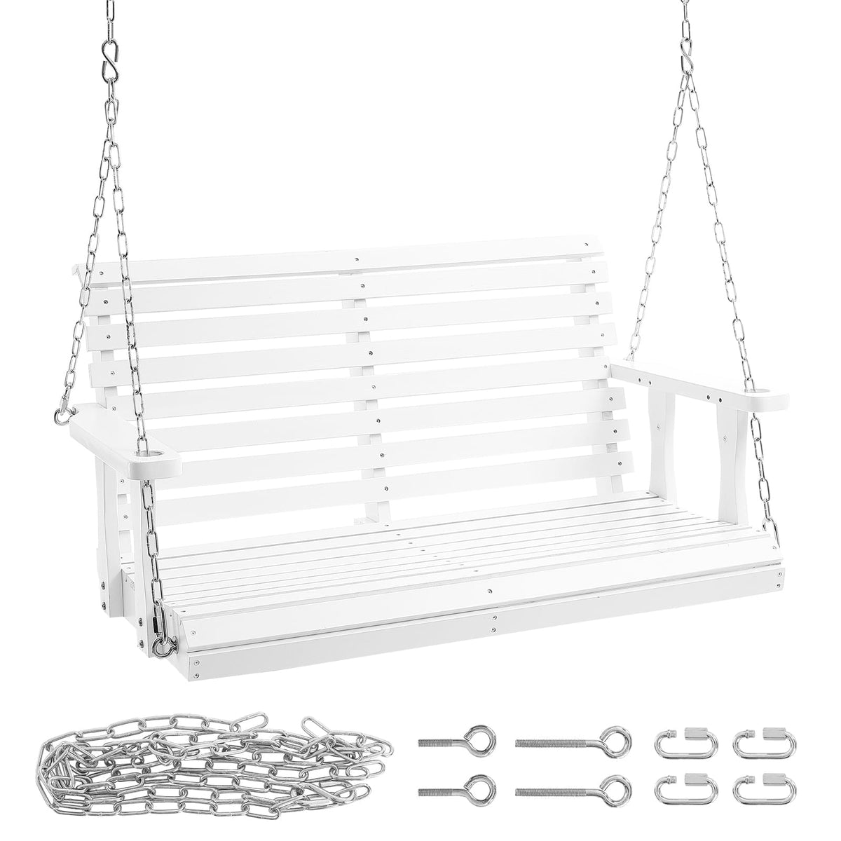 Wooden Porch Swing - 4ft White, Heavy Duty Outdoor Bench