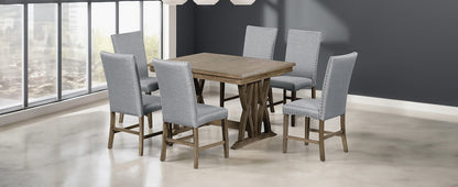 Mid-Century Solid Wood Dining Table Set - 7 Piece with Upholstered Chairs