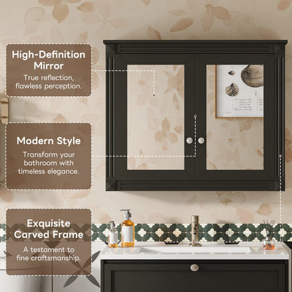 36'' Wall Mounted Bathroom Medicine Cabinet with Mirror - Black