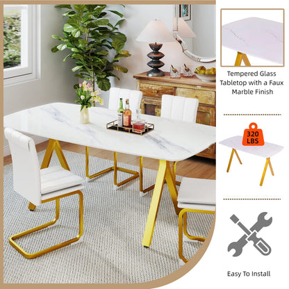 Gold Glass Dining Table - Rectangular Tempered Glass Tabletop