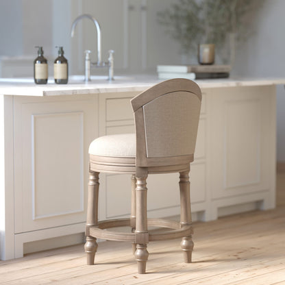 Gray Barrel-Back Bar Stool - Swivel & Upholstered Comfort
