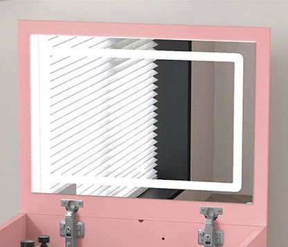 Pink Wood Makeup Vanity with Flip-Up Mirror & Lights