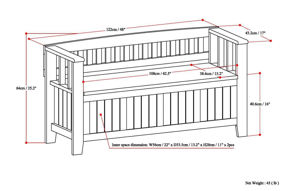 White Wood Entryway Storage Bench - 48" Wide for Living Room