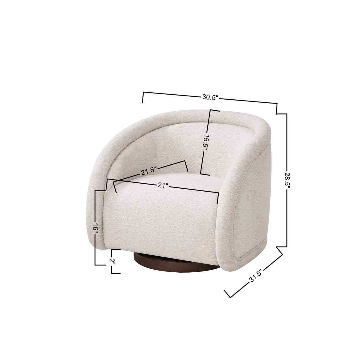 Beige Boucl Swivel Chair Walnut Base - 30.5" Diameter for Living Room