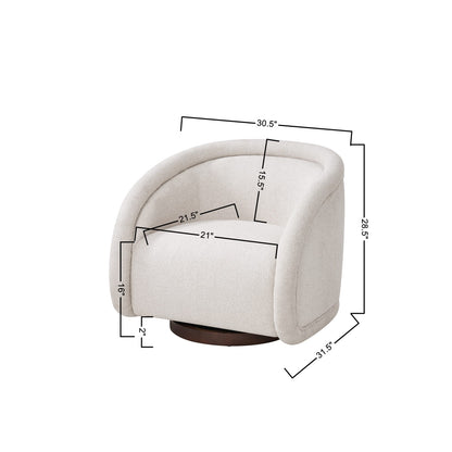 Beige Boucl Swivel Chair Walnut Base - 30.5" Diameter for Living Room