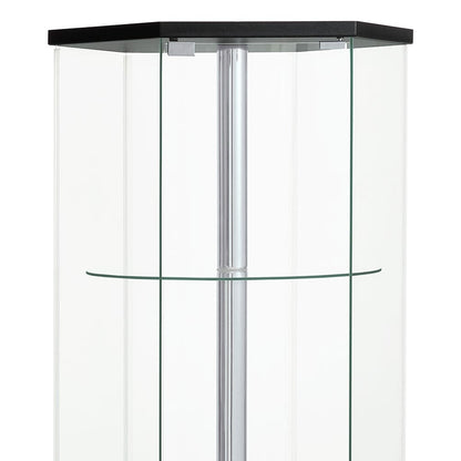 Black Glass Cabinet with 4 Shelves for Living Room Storage