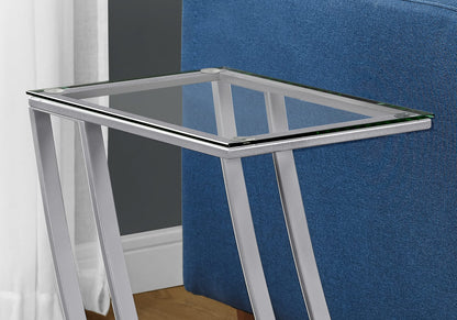 Silver Accent Table - C-Shaped Metal & Glass Snack Table