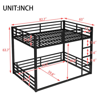 Queen Size Metal Bunk Bed - Black Frame for Bedroom