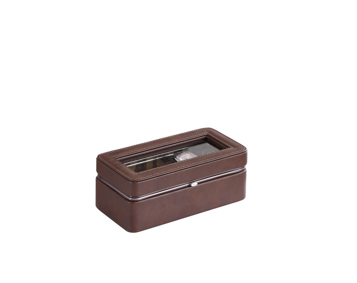 Brown Glass Watch Display Case - 4 Slots