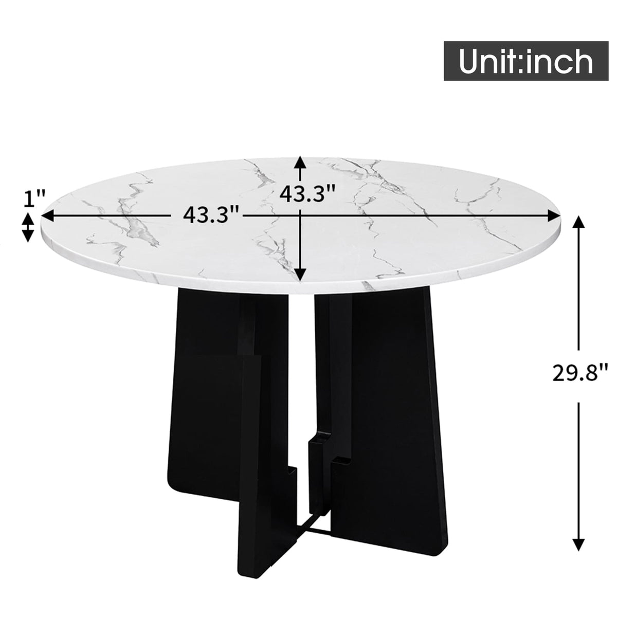 Round Dining Table, 43-Inch MDF, White/Black Modern Farmhouse Style