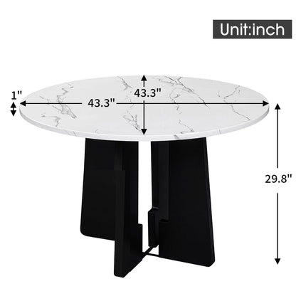Round Dining Table, 43-Inch MDF, White/Black Modern Farmhouse Style