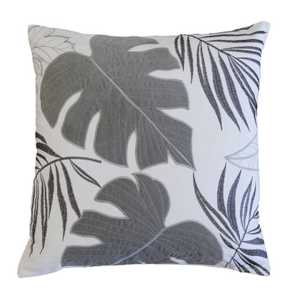 Gray Polyester Leaf Accent Pillow Cover 20x20"