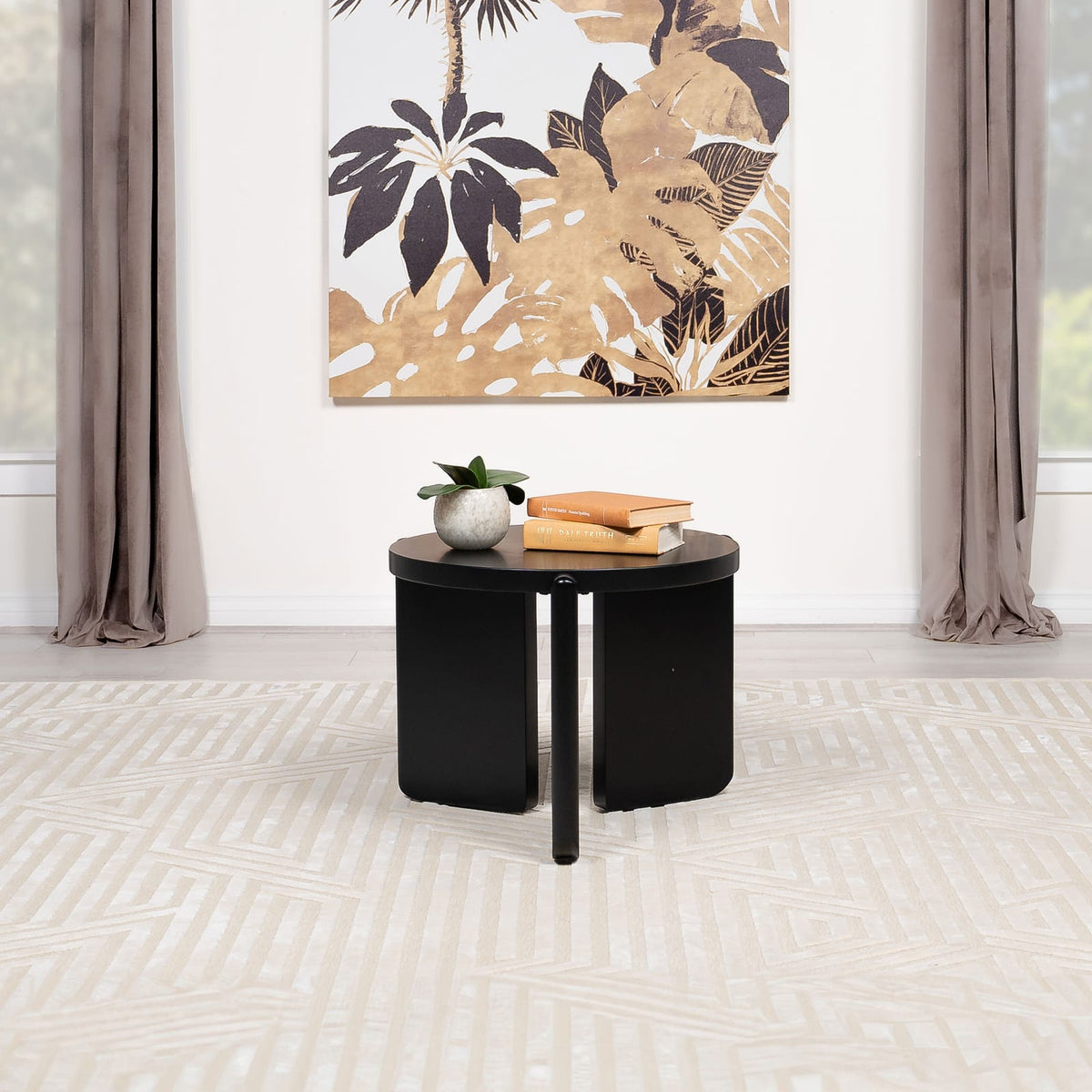 Harrison Black Round End Table - Solid Wood & Sled Base