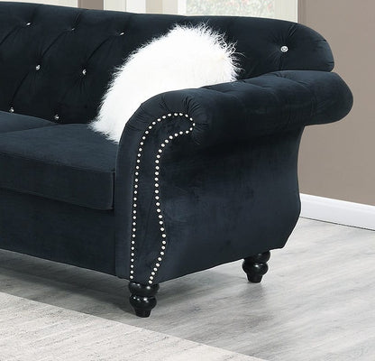 Black Velvet Sofa - Classic Luxury Living Room Couch