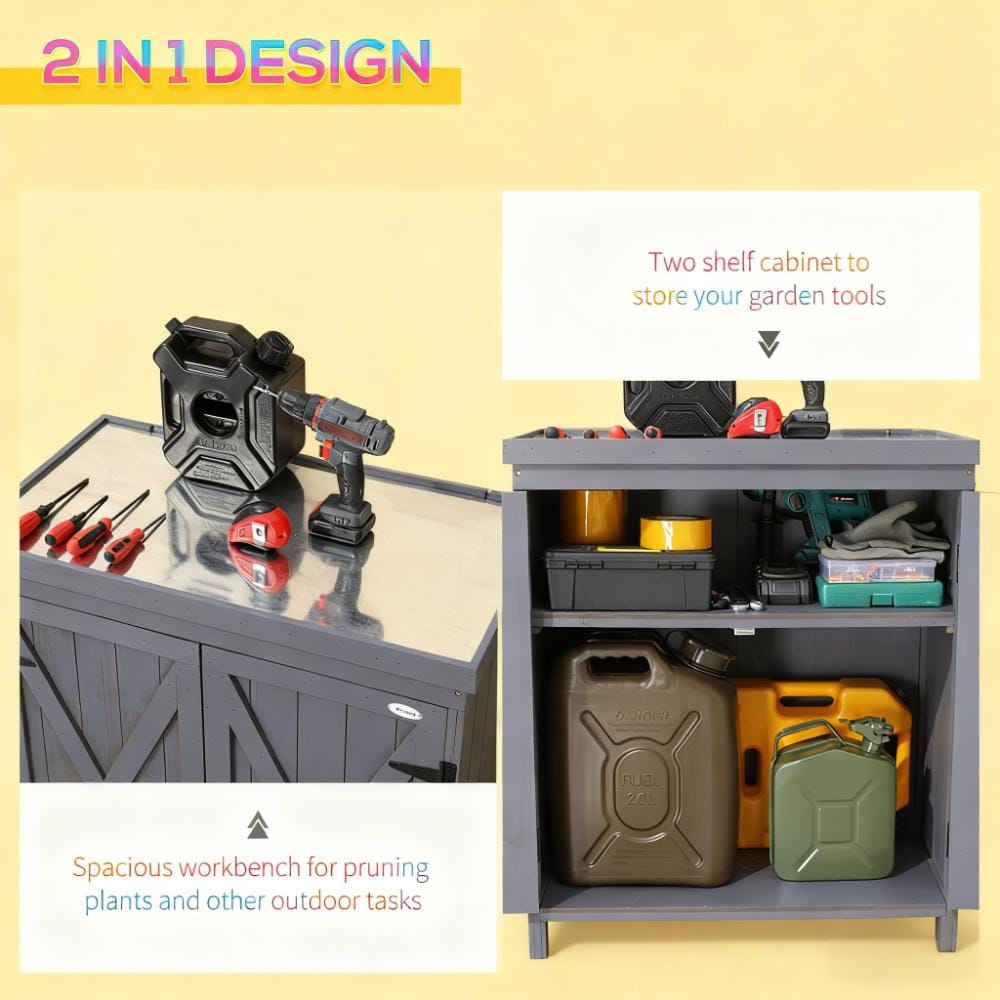 Grey Steel Wood Deck Box Outdoor Storage Cabinet