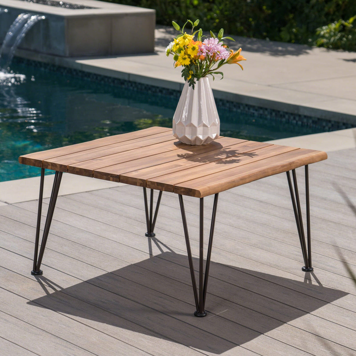 ZION Industrial Wood & Metal Coffee Table - Teak Finish