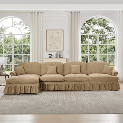 Light Coffee Chenille Modular Sectional Sofa with Removable Ruffles for Living Room