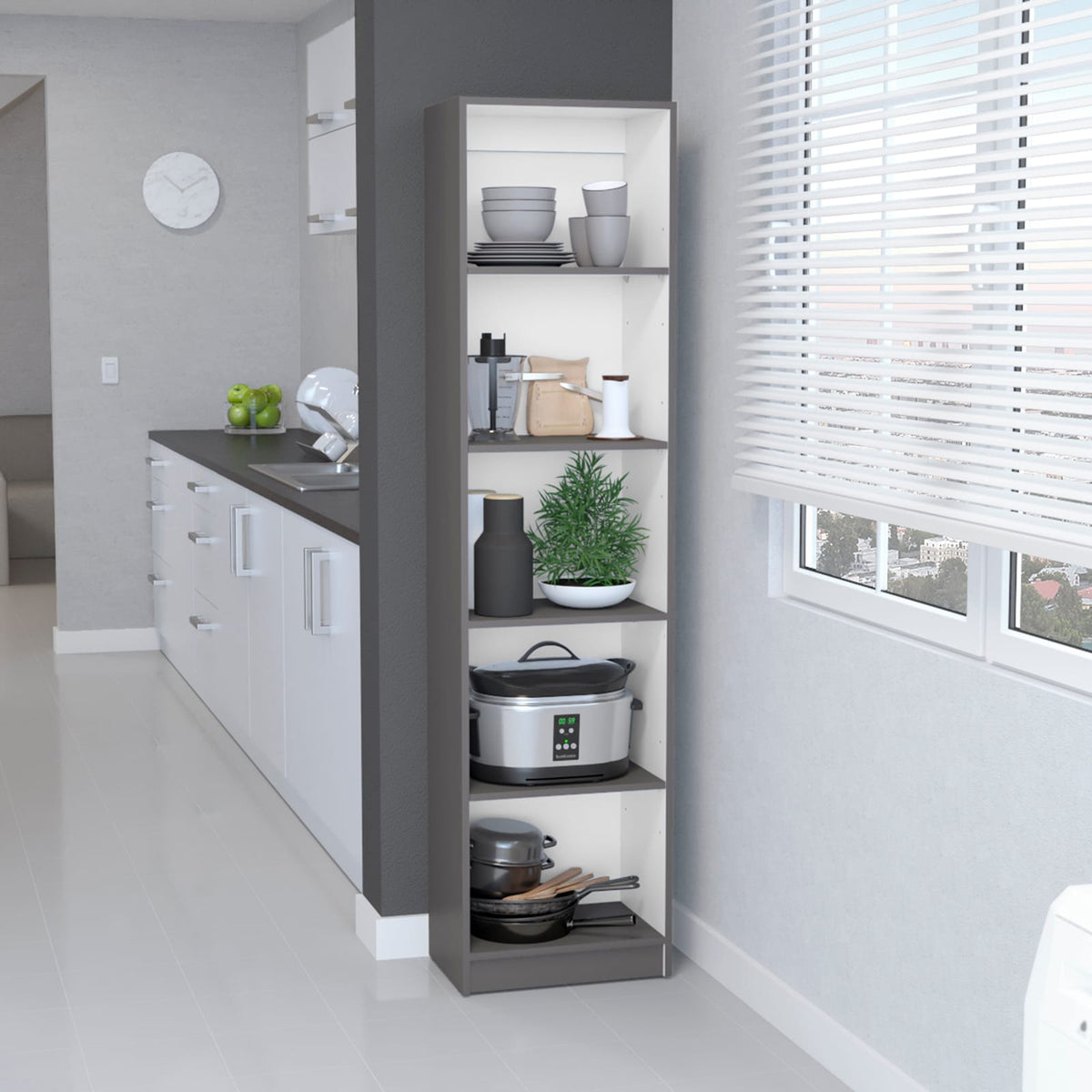 Multi-Color 5-Shelf Bookcase - Slim Design Cabinet for Living Room