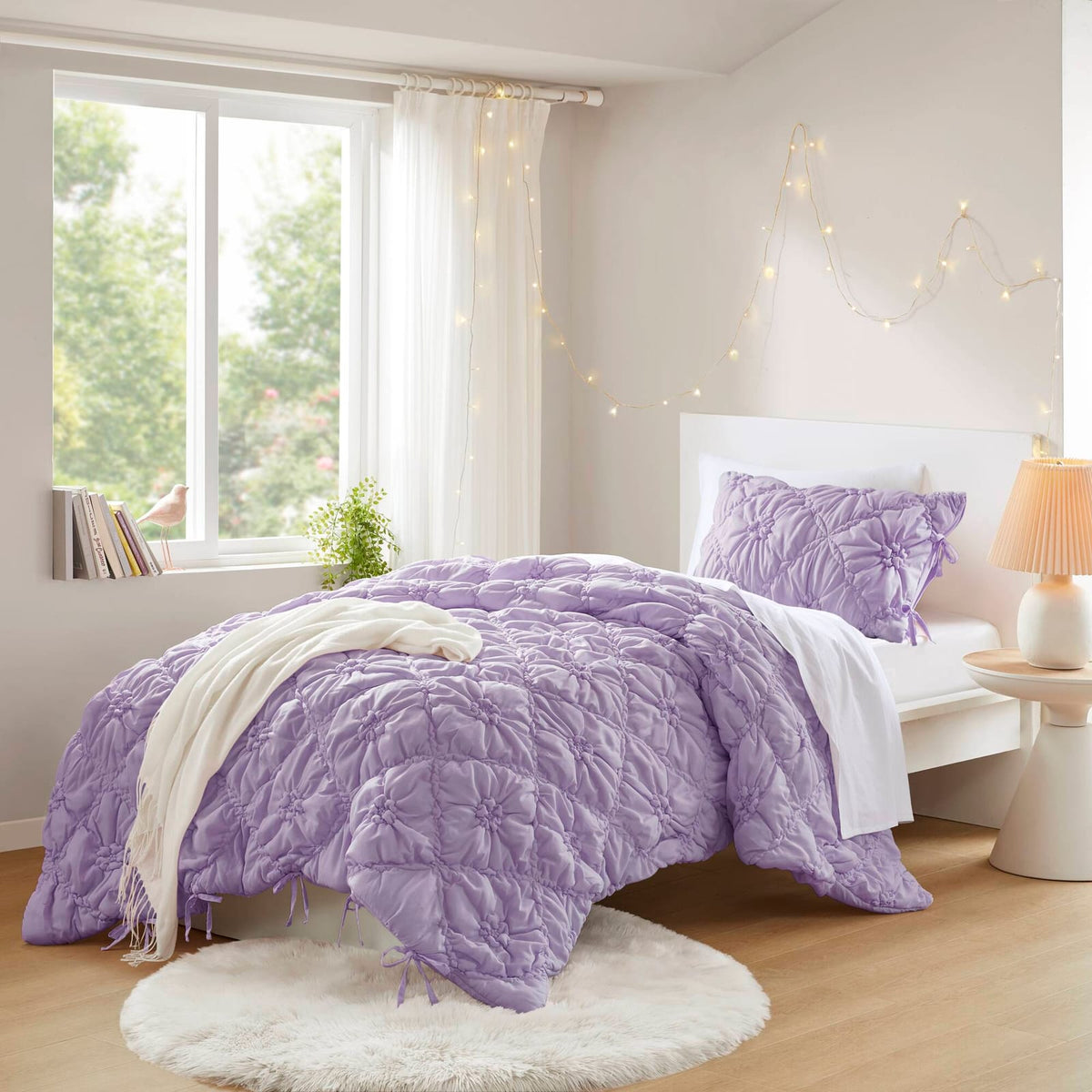 Purple Floral Microfiber Comforter Set - Twin Size