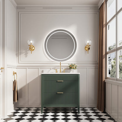 36 Inch Green Fully Assembled Bathroom Vanity with Marble Top