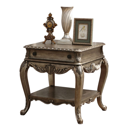 Brown Vintage Rectangular End Table with Drawers for Living Room