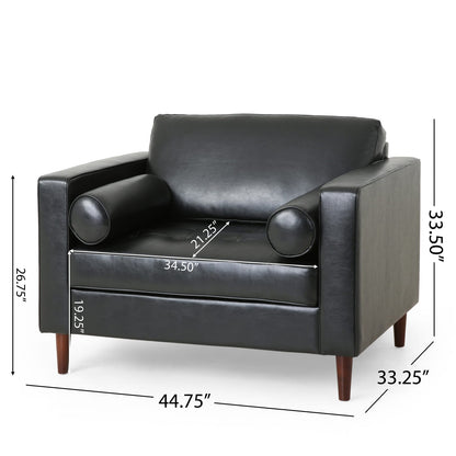 Black Club Chair - Faux Leather Accent Seat for Living Room