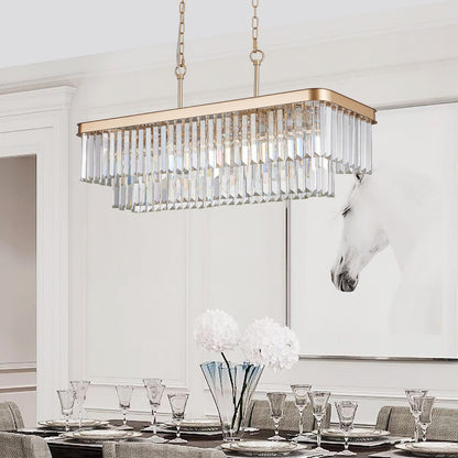 Rectangular Gold Crystal Chandelier - Farmhouse Industrial Lighting