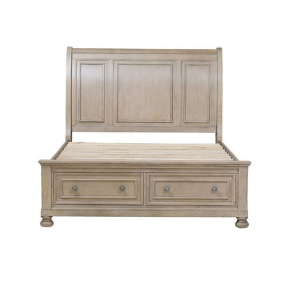 Queen Wood Bed with Storage Drawers Gray Finish Traditional Style for Bedroom