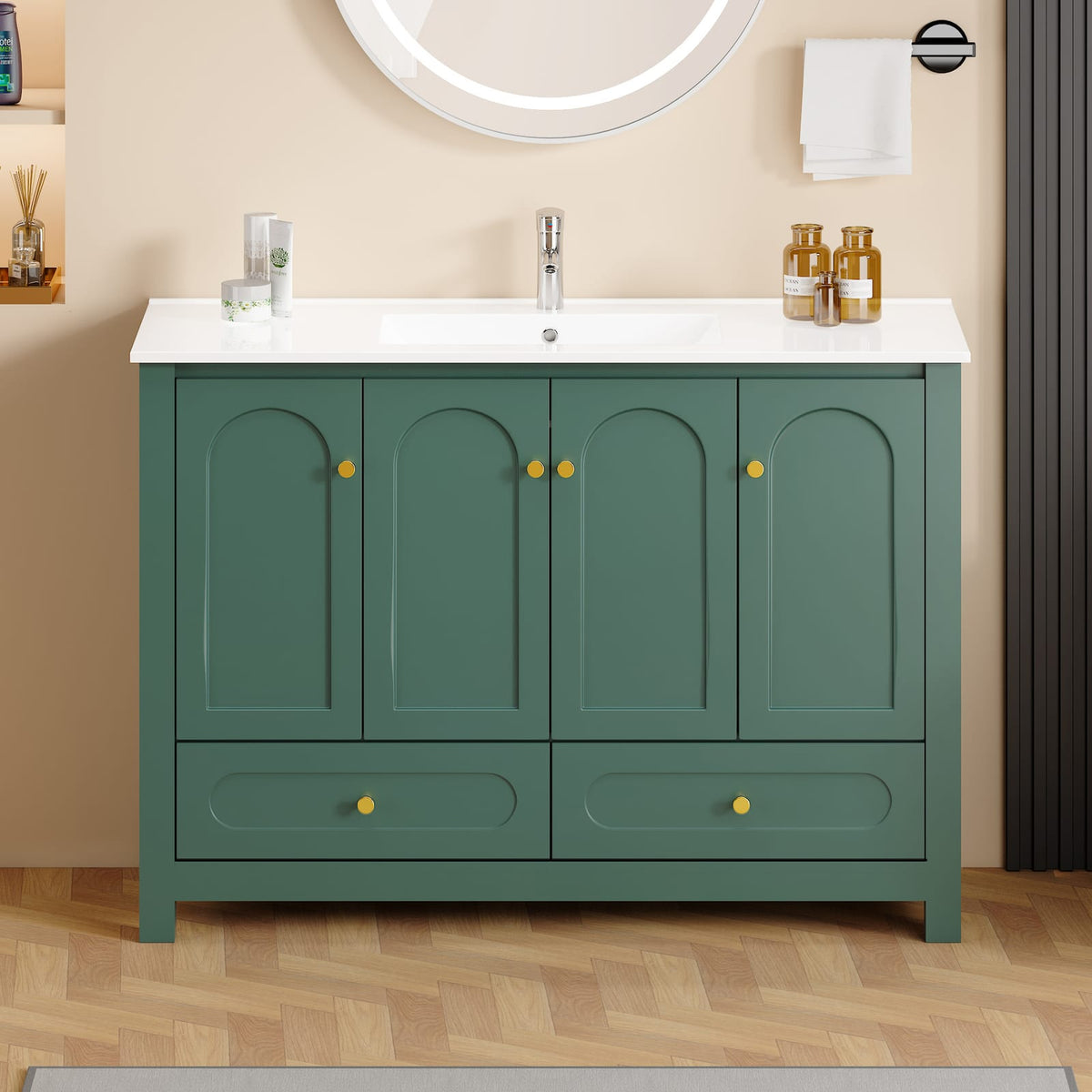 Green Bathroom Vanity with Storage Cabinet