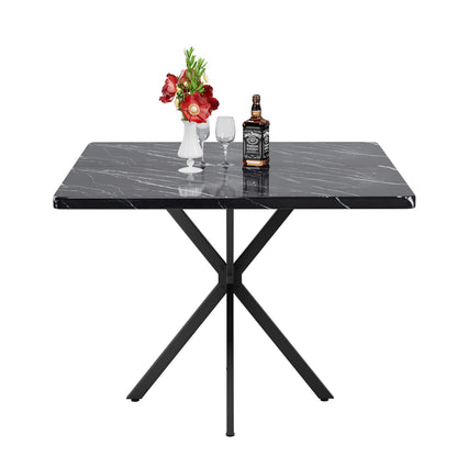 Square Dining Table - Black MDF Iron, 4-6 Person for Dining Room