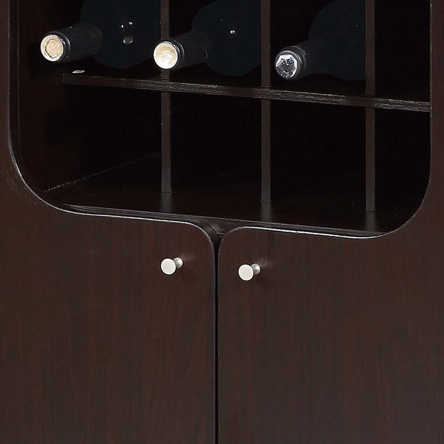 Espresso Particle Board Wine Cabinet with Bottle and Glass Racks for Kitchen Storage