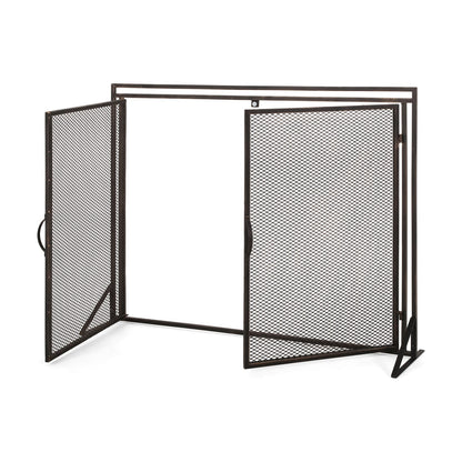 Black Gold Iron Fireplace Screen - Modern Fire Guard