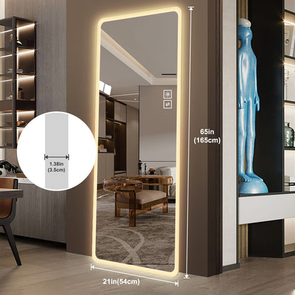 65 Inch Clear Glass Full Length Mirror with LED Light
