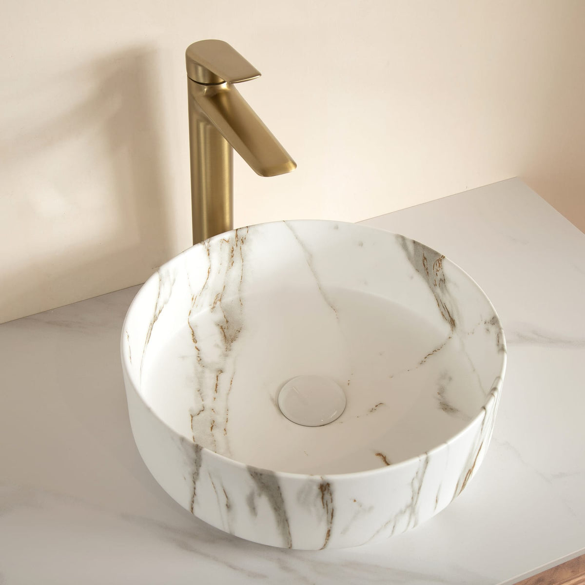 White Ceramic Round Bathroom Sink 14 Inch