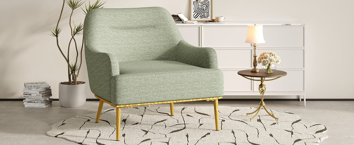 Green Chenille Accent Chair - Curved Back Sofa Chair for Bedroom or Living Room