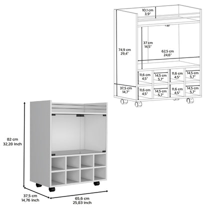 32" White Kitchen Cart with Wine Rack & Storage