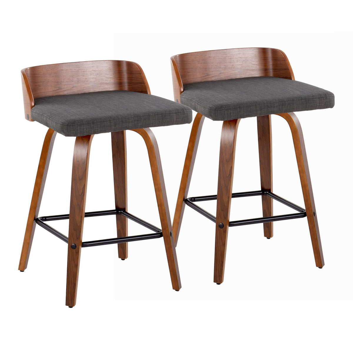 Charcoal Fabric Counter Stools - 2 Swivel Stools