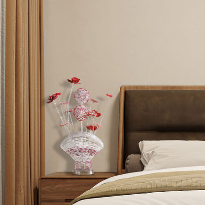 Aluminum 4 Red Roses Floral Vase Table Lamp - Multicolor