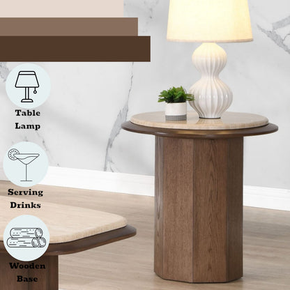 Kasha Walnut End Table - Travertine Top, 22" x 22" for Living Room