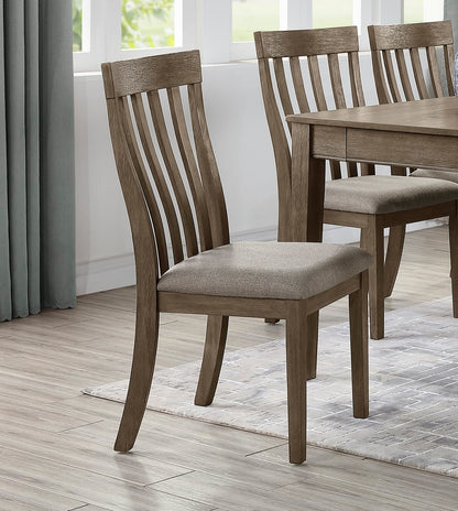 Wooden Dining Room Chair Set Brown Mix Wood Frame Gray Fabric