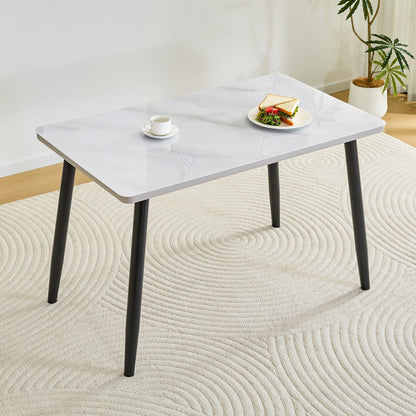 White Black Dining Table 4-6 People Round Tempered Glass Top