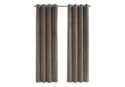 2 Panels Taupe Velvet Curtains 95" Long Room Darkening Grommet Top