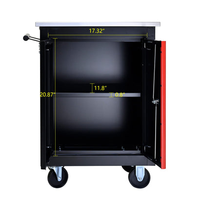 Black Red Steel Tool Cabinet Trolley - 4 Wheel Assembly Cart