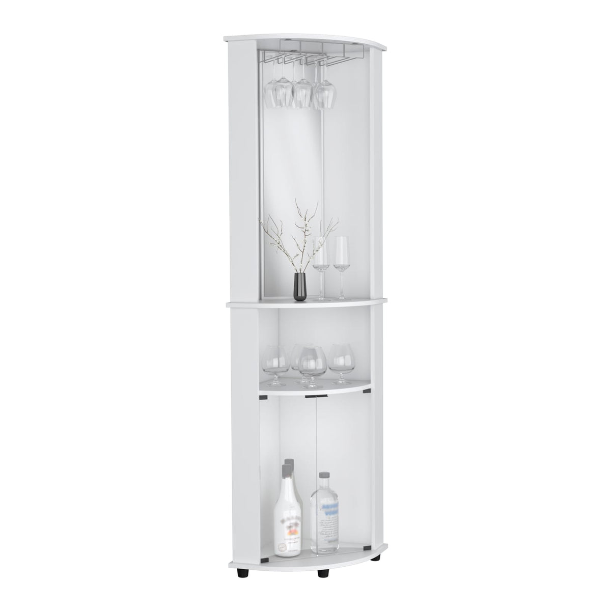 White Corner Bar Cabinet with Wine Rack - 17.7"W for Living Room